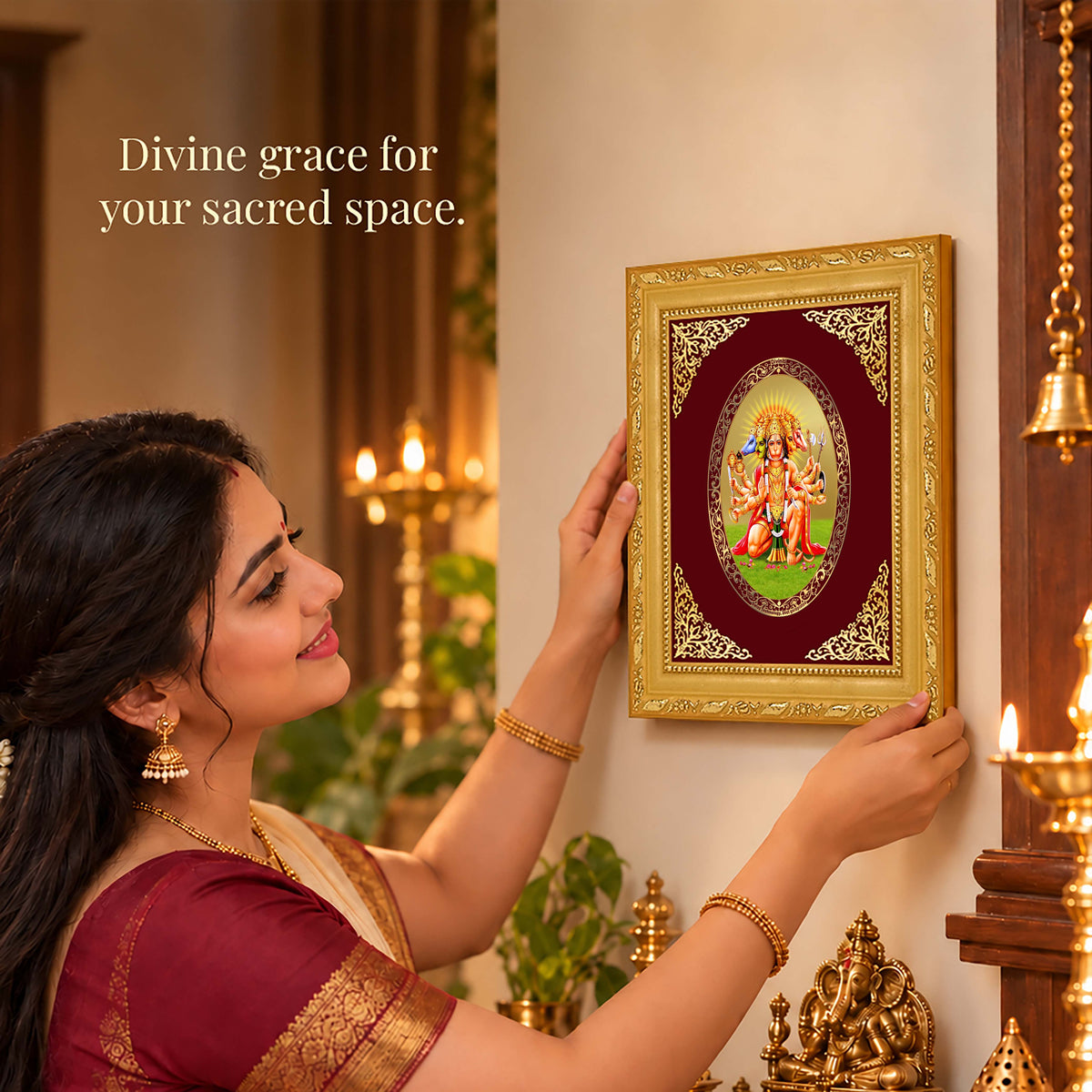 24K Gold-Plated Panchmukhi Hanuman Frame | Premium Gift Box | 21.5x17.5 CM