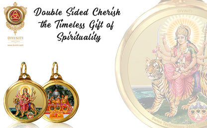 Diviniti 24K Gold Plated Goddess Durga & Mata Ka Darbar 28MM Double Sided Pendant For Men, Women & Kids
