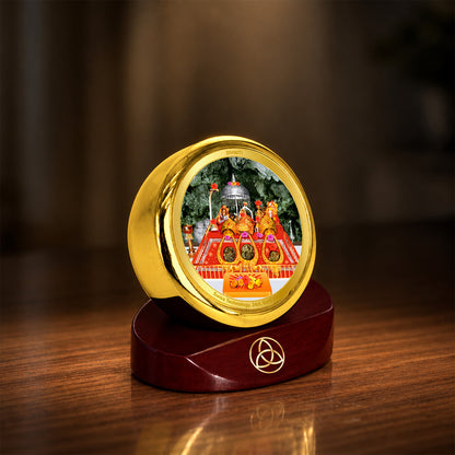 24K Gold-Plated Vaishno Devi Mata Darbar Car Dashboard Frame | 5x5 CM