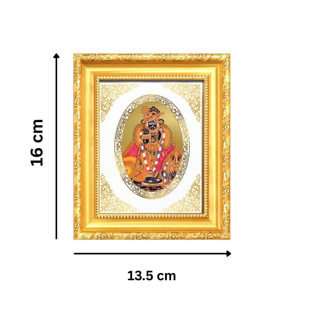 Banke Bihari Ji Divine Krishna of Vrindavan Sacred Love Royal Tabletop Frame in 24K Gold Plated Foil