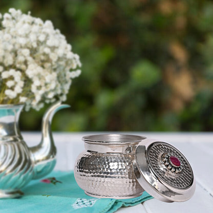 Pure Silver Serenity Box Red Eye Studded Handcrafted Storage Container (8x6x7 cm, 149g)