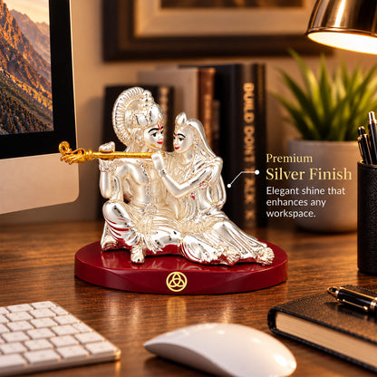DIVINITI 999 Silver-Plated Radha Krishna Idol | Car & Home Decor | Gift Box | 7x9 CM