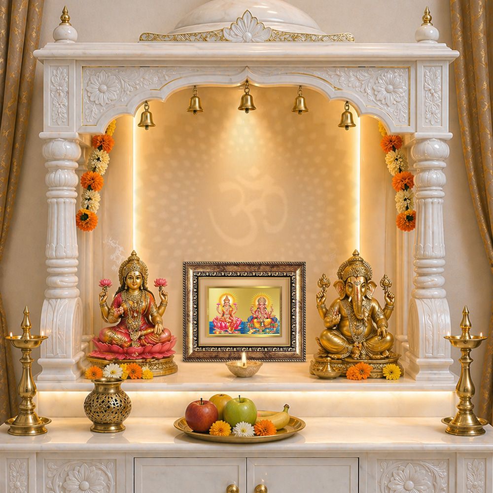 Diviniti 24K Gold Plated Lakshmi Ganesha (Classic) Divine Wall and Table Top Frame for Home Mandir & Office Decor | Luxury Spiritual Gift