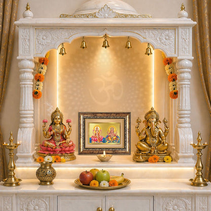 Diviniti 24K Gold Plated Lakshmi Ganesha (Classic) Divine Wall and Table Top Frame for Home Mandir & Office Decor | Luxury Spiritual Gift