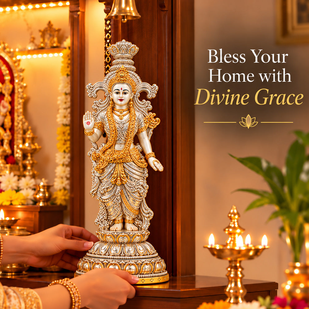 999 Silver-Plated Dual-Tone Radha Rani Idol | Premium Gift Box | 36x9 CM
