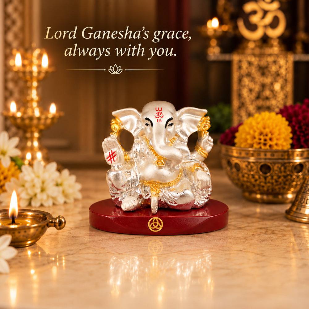 DIVINITI 999 Silver-Plated Lord Ganesha Idol | Car & Home Décor | Gift Box | 5x7 CM