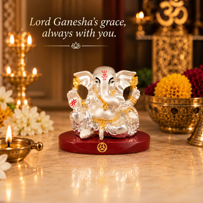 DIVINITI 999 Silver-Plated Lord Ganesha Idol | Car & Home Décor | Gift Box | 5x7 CM