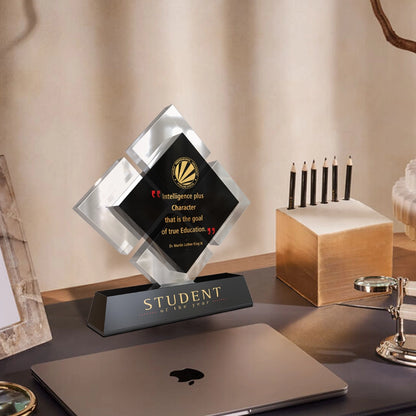 Premium Acrylic & MDF Plaque Elegant Geometric Personalized Trophy for Education and Employee Awards