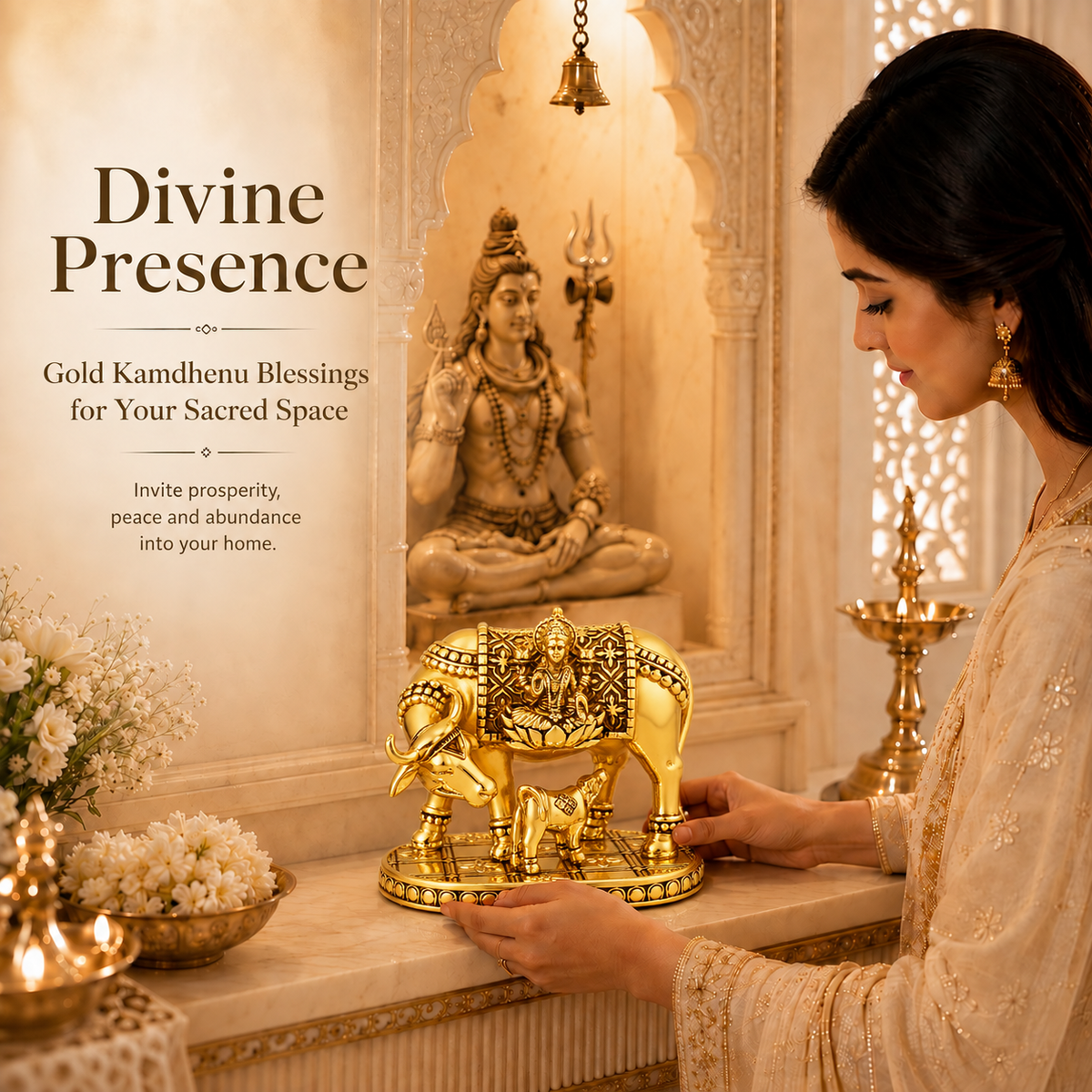 24K Gold-Plated Kamdhenu Cow Idol | Premium Gift Box | 8x10 CM
