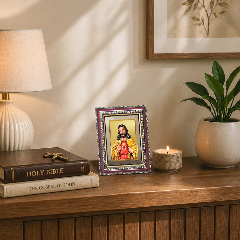 Diviniti 24K Gold Plated Jesus Christ (Classic) Divine Wall and Table Top Frame for Home Mandir & Office Decor | Luxury Spiritual Gift