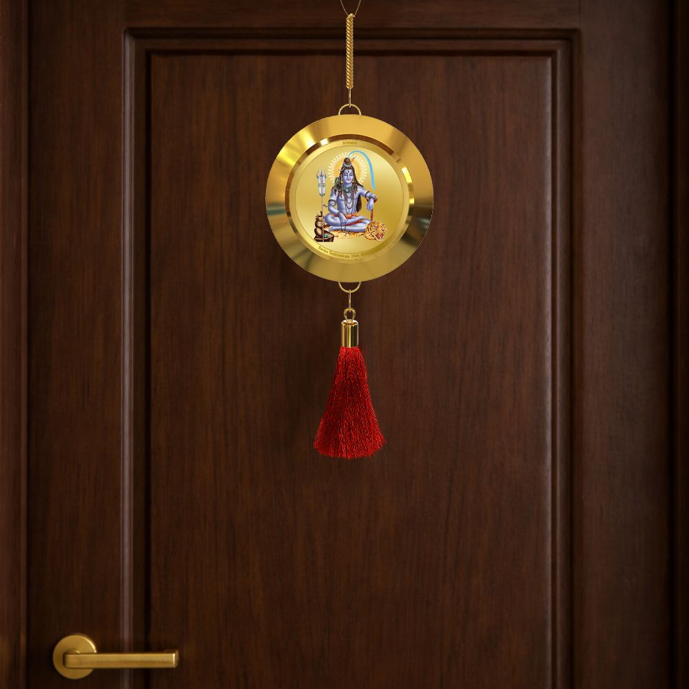 Diviniti 24K Gold Plated Double-Sided Shiva & Om Car Dangler (5.5 cm) | Divine Hanging Car Decor for Protection, Positive Energy & Spiritual Blessings