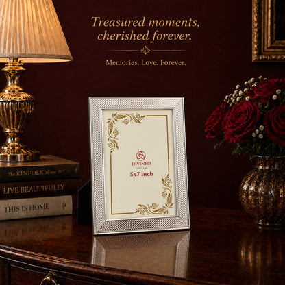 Diviniti Silver-Plated Decorative Photo Frame | Elegant Textured Tabletop Frame | 15 x 20 cm