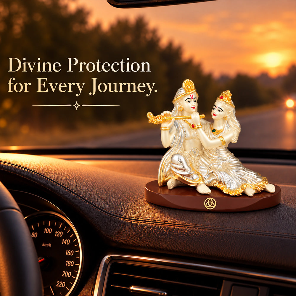 DIVINITI 999 Silver-Plated Radha Krishna Idol | Car & Home Decor | Gift Box | 6x9 CM
