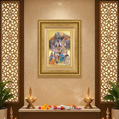 Diviniti 24K Gold Plated Shiv Parivar (Classic) Divine Wall Frame for Home Mandir & Office Decor | Luxury Spiritual Gift