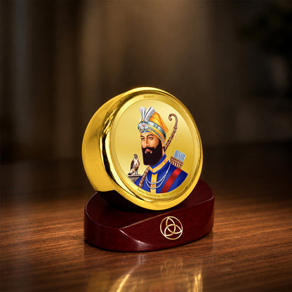 24K Gold-Plated Guru Gobind Singh Ji Car Dashboard Frame | 5x5 CM