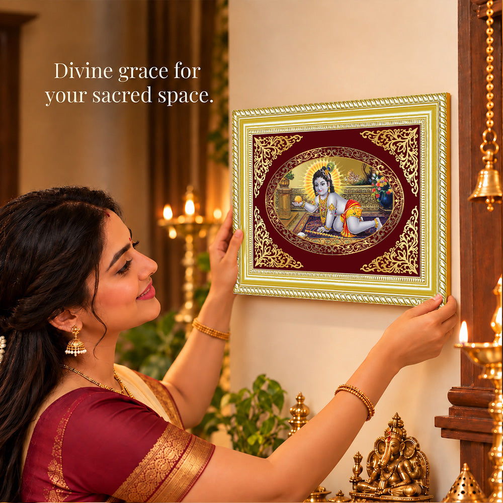 24K Gold-Plated Laddu Gopal Frame | Premium Gift Box | 26x20 CM