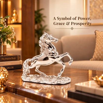 999 Silver-Plated Jumping Horse Idol | Premium Gift Box | 17x22 CM