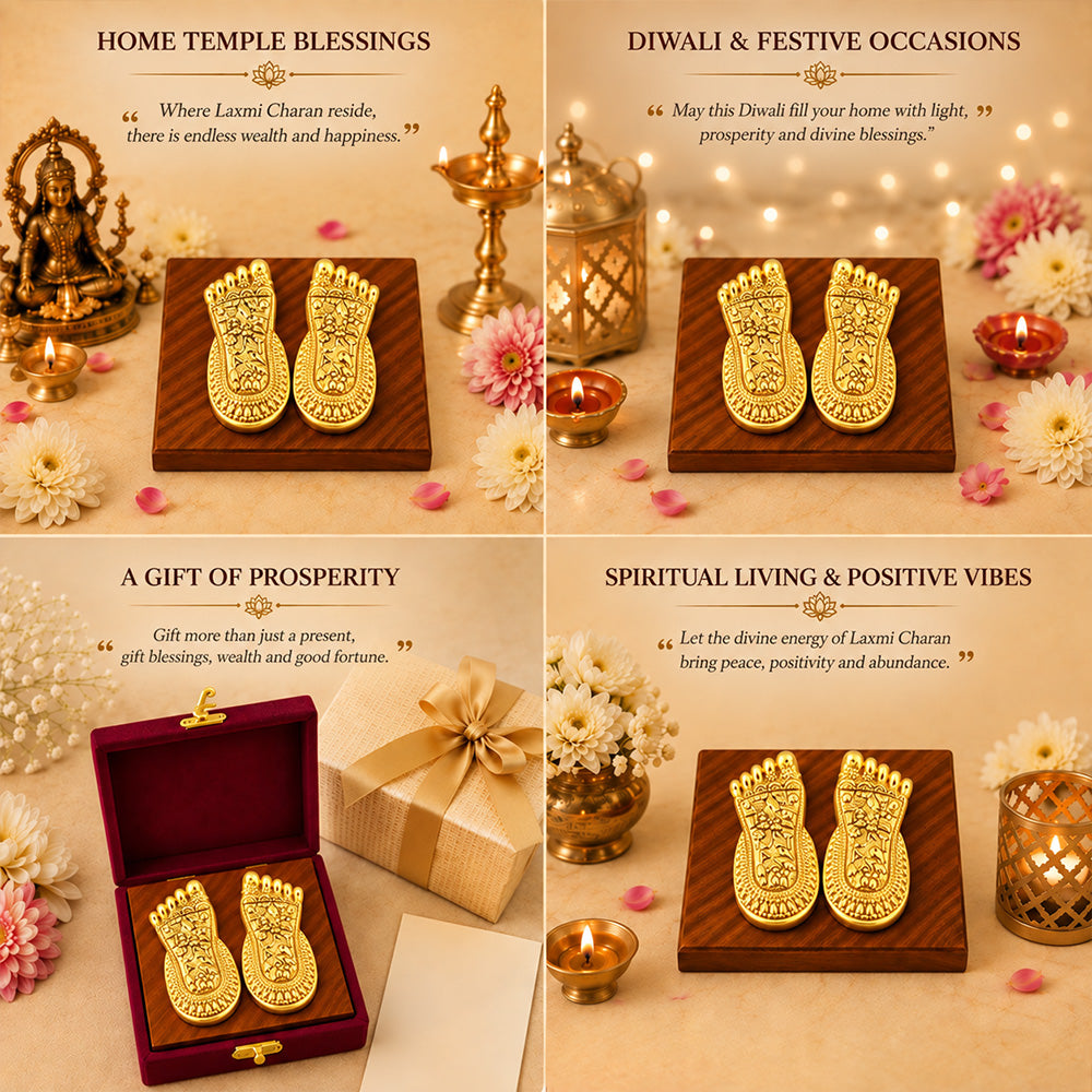 24K Gold-Plated Lakshmi Charan Paduka | Premium Gift Box | 7x3 CM