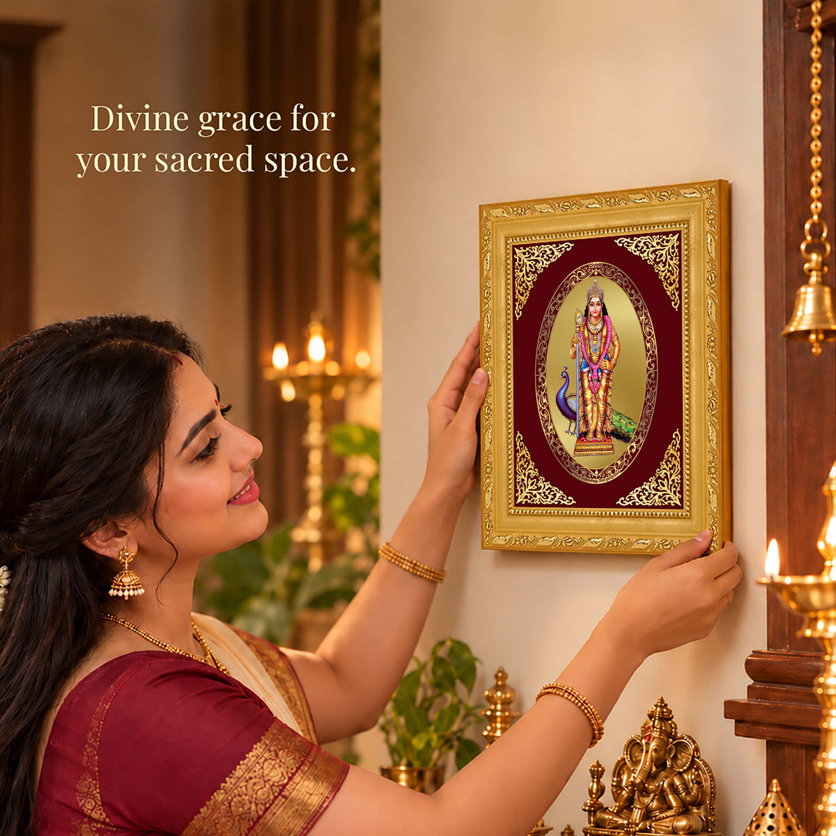 24K Gold-Plated Lord Murugan Frame | Premium Gift Box | 21.5x17.5 CM