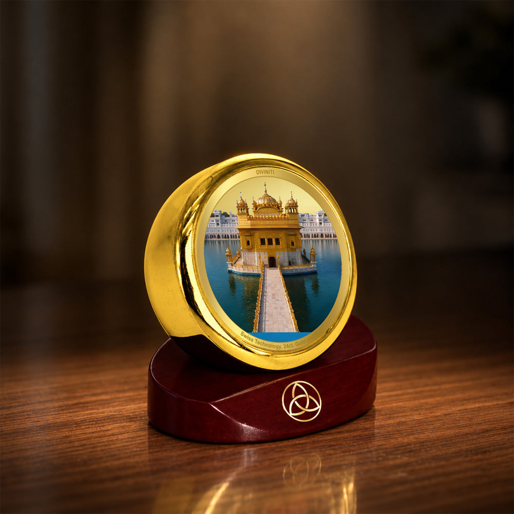 24K Gold-Plated Golden Temple Car Dashboard Frame | 5x5 CM