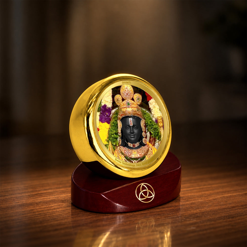 24K Gold-Plated Ram Lalla Car Dashboard Frame | 5x5 CM