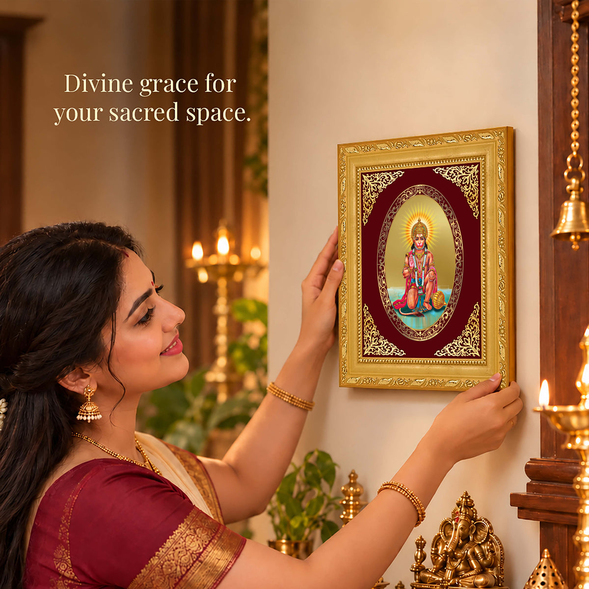 24K Gold-Plated Lord Hanuman Ji Frame | Premium Gift Box | 21.5x17.5 CM