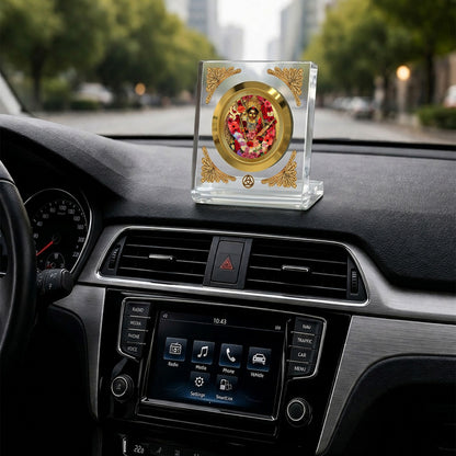 Diviniti 24K Gold Plated Katyayani Mata Acrylic Car Dashboard Frame | Goddess Katyayani for Car, Home Décor, Tabletop & Puja Room | Blessings of Strength, Courage & Protection (ACF1CH)