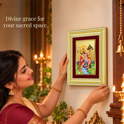 24K Gold-Plated Lord Hanuman Ji with Sanjeevani Mountain Frame | Premium Gift Box | 21.5x17.5 CM