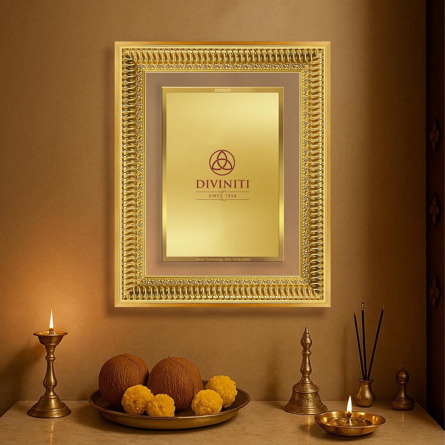 Diviniti Double Glass Frame Personalised Tabletop and Wall Photo Frame in 24K Gold Plated Foil