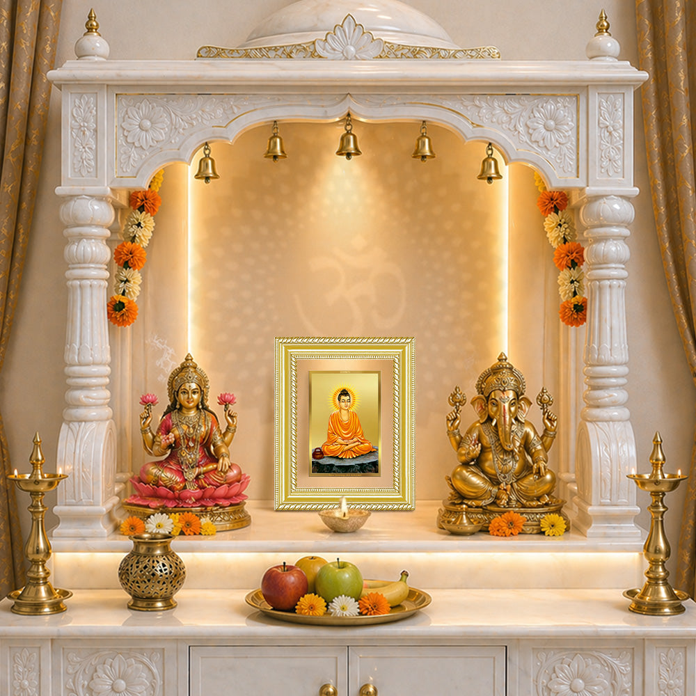 Diviniti 24K Gold Plated Buddha (Classic) Divine Wall and Table Top Frame for Home Mandir & Office Decor | Luxury Spiritual Gift