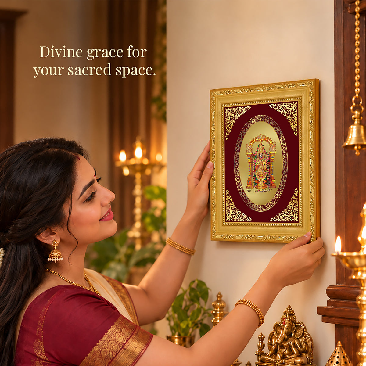 24K Gold-Plated Tirupati Balaji Frame | Premium Gift Box | 21.5x17.5 CM