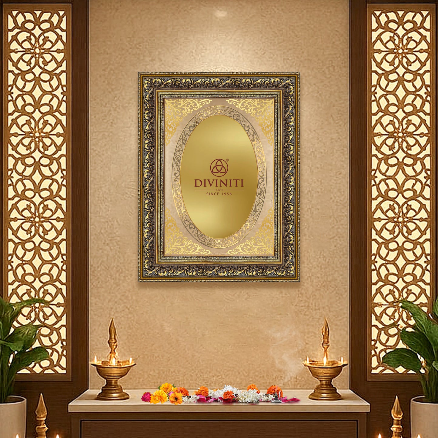 Diviniti Double Glass Frame Personalised Wall Mount Photo Frame in 24K Gold Plated Foil