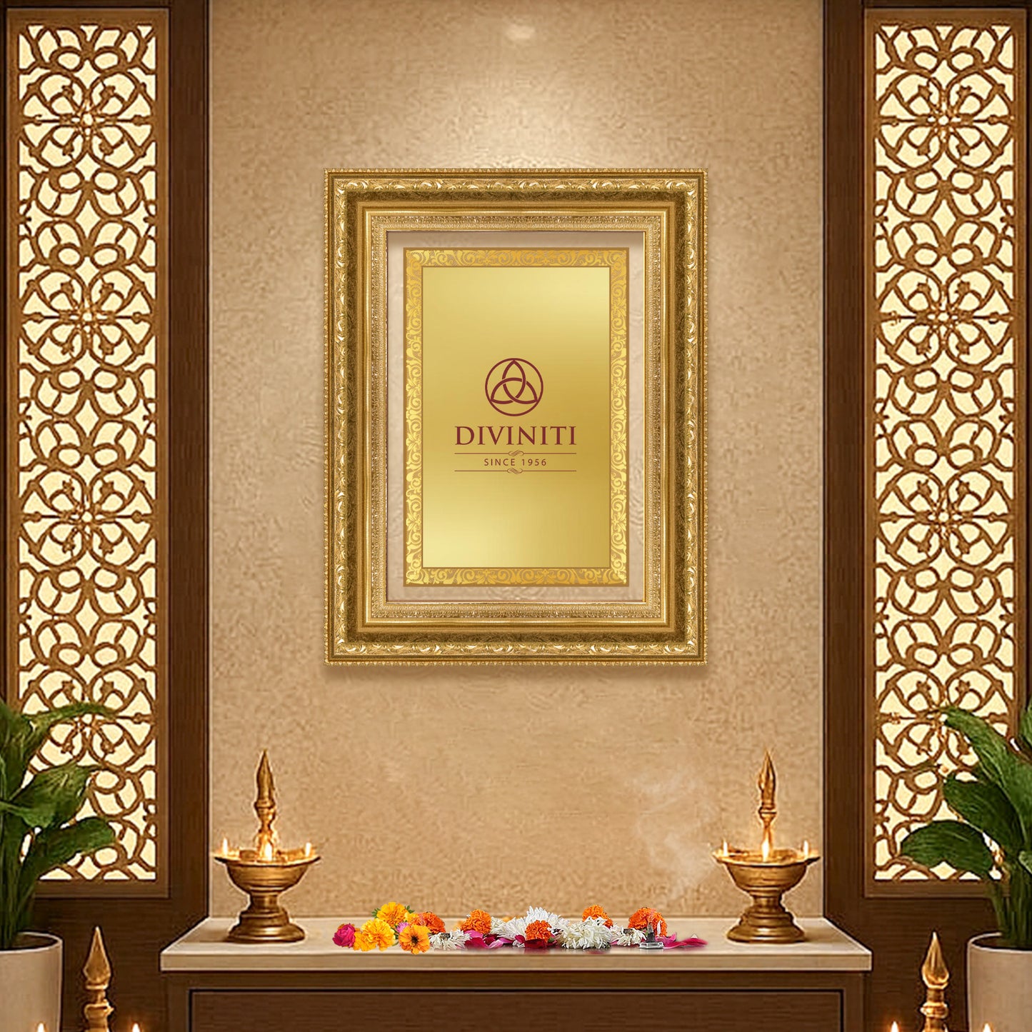 Diviniti Double Glass Frame Personalised Wall Mount Photo Frame in 24K Gold Plated Foil
