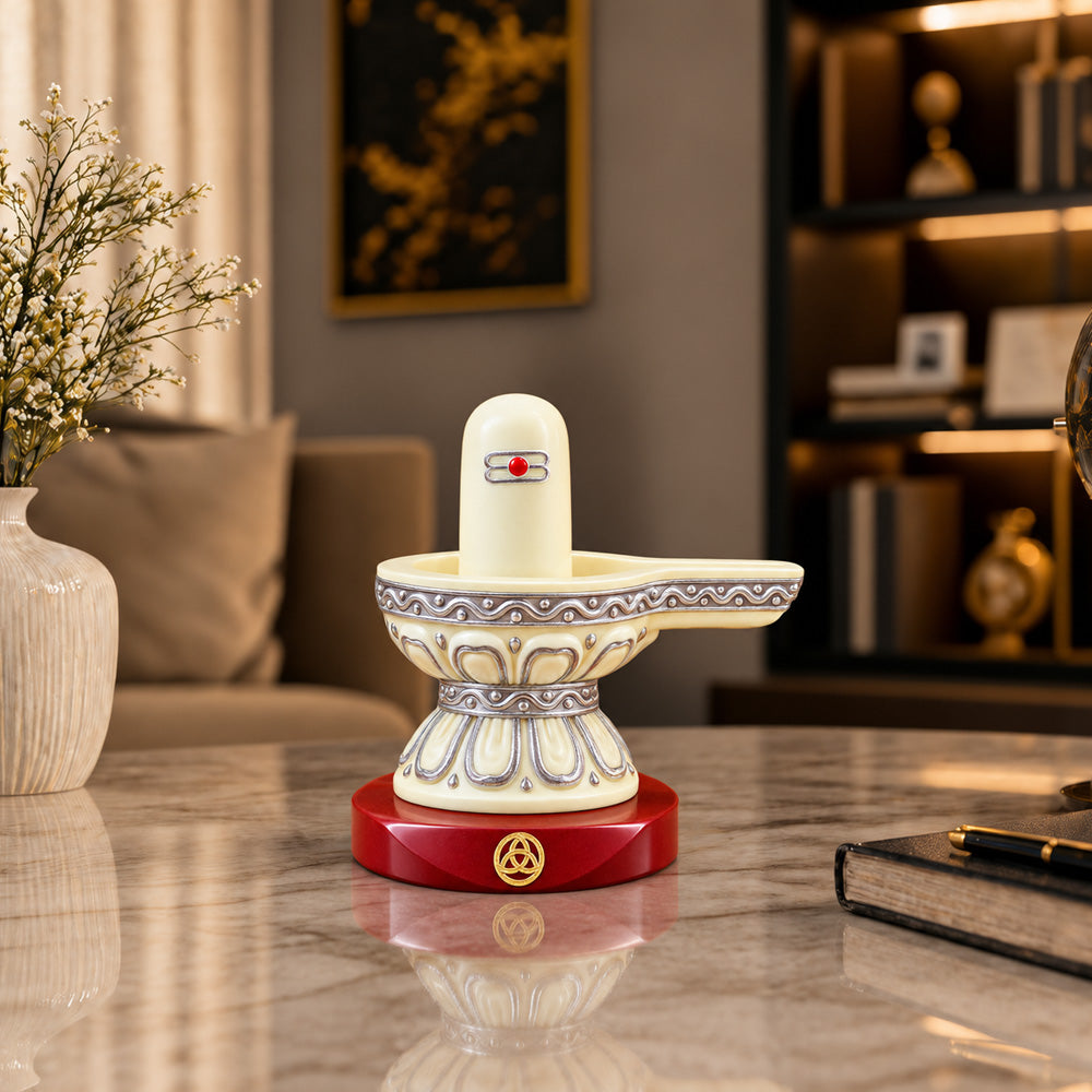 999 Silver-Plated Shivling Resin Idol for Car Dashboard & Home Decor | Premium Gift Box | 8x8 CM