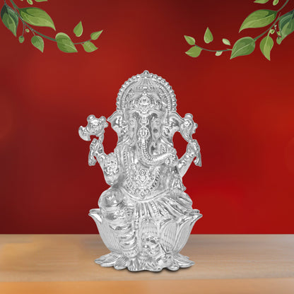 Diviniti 925 Pure Silver Ganesha Idol Statue Exquisite Craftsmanship for Blessings and Abundance for Home Office Décor, Tabletop, Puja Room Gift (6x6.5 CM, 65g)