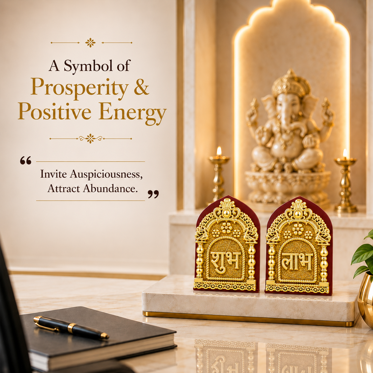 24K Gold-Plated Subh Labh Pair | Premium Gift Box | 11x8 CM
