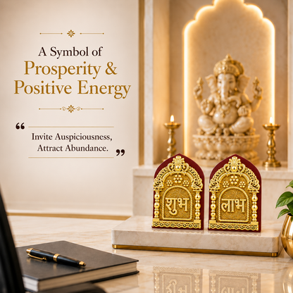 24K Gold-Plated Subh Labh Pair | Premium Gift Box | 11x8 CM