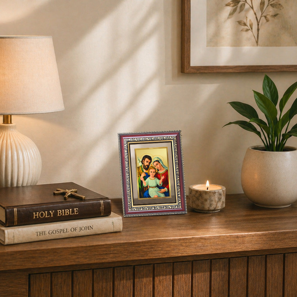 Diviniti 24K Gold Plated Holy Family (Classic) Divine Wall and Table Top Frame for Home Mandir & Office Decor | Luxury Spiritual Gift