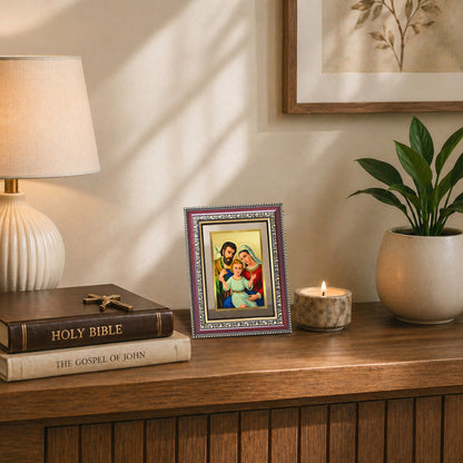 Diviniti 24K Gold Plated Holy Family (Classic) Divine Wall and Table Top Frame for Home Mandir & Office Decor | Luxury Spiritual Gift