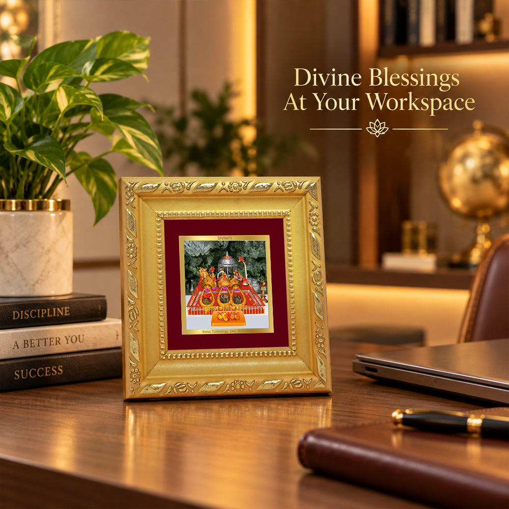24K Gold-Plated Vaishno Devi Mata Ka Darbar Frame | Premium Gift Box | 10x10 CM