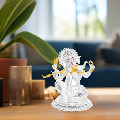 Diviniti 999 Silver Plated Lord Ganesha Idol Statue Elegant Spiritual Décor for Home & Office Pooja Room Accent Gift (15.5x14 CM)