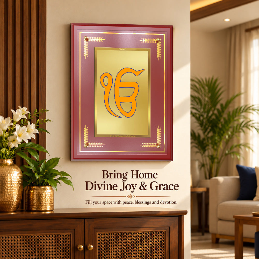 24K Gold-Plated Ik Onkar MDF Frame | Premium Gift Box | 27x35 CM