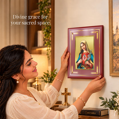 24K Gold-Plated Mother Mary MDF Frame | Premium Gift Box | 26x20 CM