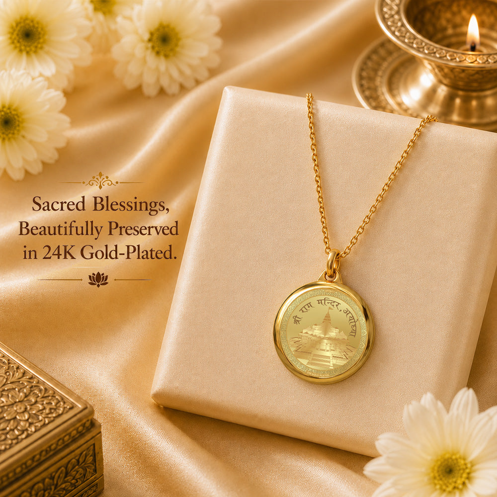 Diviniti 24K Double Sided Gold Plated Pendant Ram Lalla & Shri Ram Mandir | 18 MM Flip Coin (1 PCS)