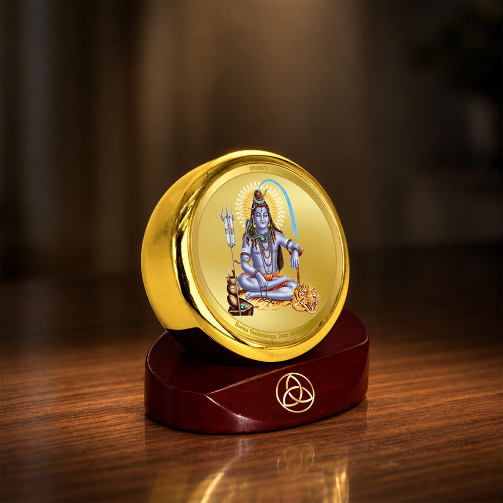 24K Gold-Plated Lord Shiva Car Dashboard Frame | 5x5 CM