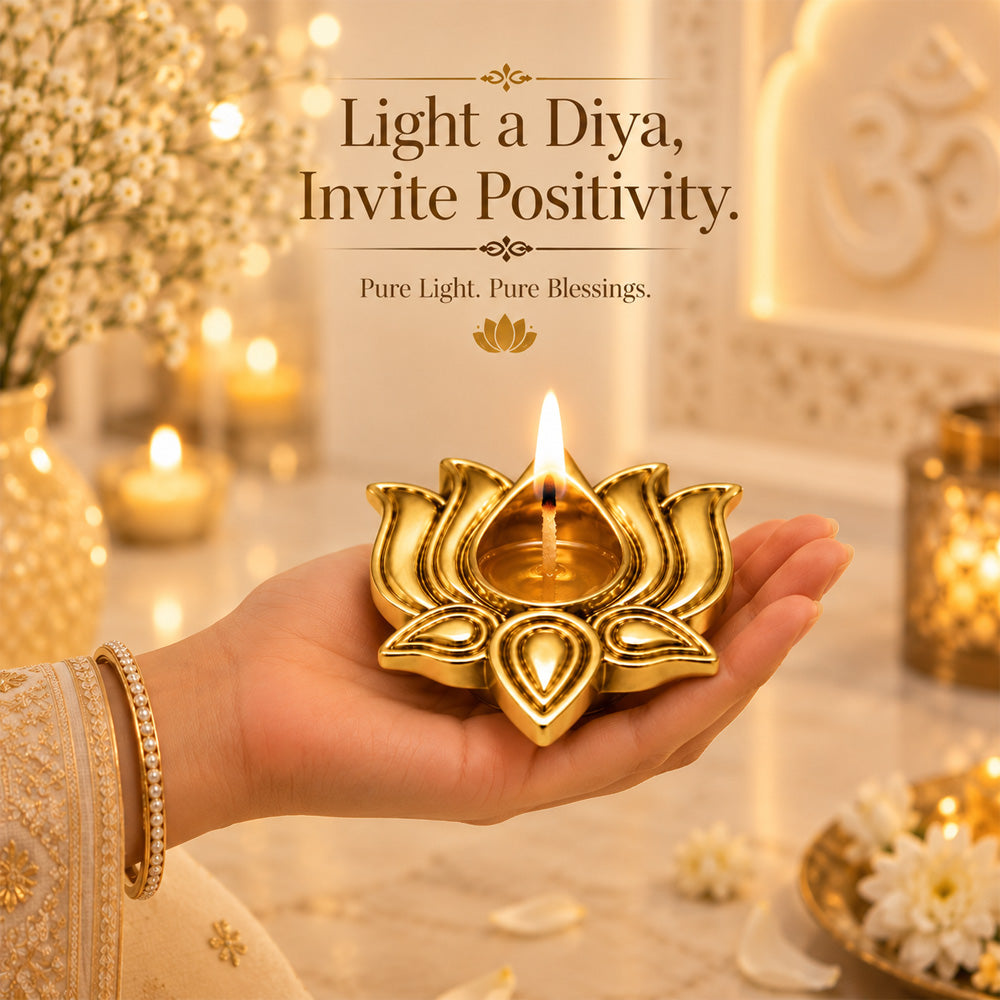 999 Gold-Plated Lotus Diya Pair | Premium Gift Box | 8x8 CM