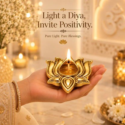 999 Gold-Plated Lotus Diya Pair | Premium Gift Box | 8x8 CM