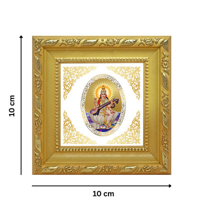 Saraswati Mata | Divine Goddess of Knowledge Royal Tabletop Photo Frame in 24K Gold Plated Foil