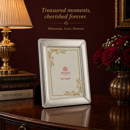 Diviniti Silver-Plated Textured Photo Frame | Elegant Tabletop Picture Frame for Home & Office Décor | 13 x 18 cm