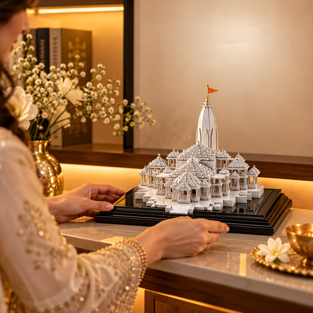 999 Silver-Plated Ram Mandir Showpiece | Premium Gift Box | 11.5x22.5 CM